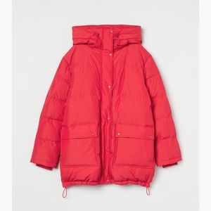 Bright Red Hooded Down Jacket